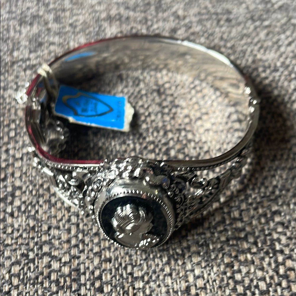 Whiting & Davis Silver Filigree Floral Bangle Bracelet